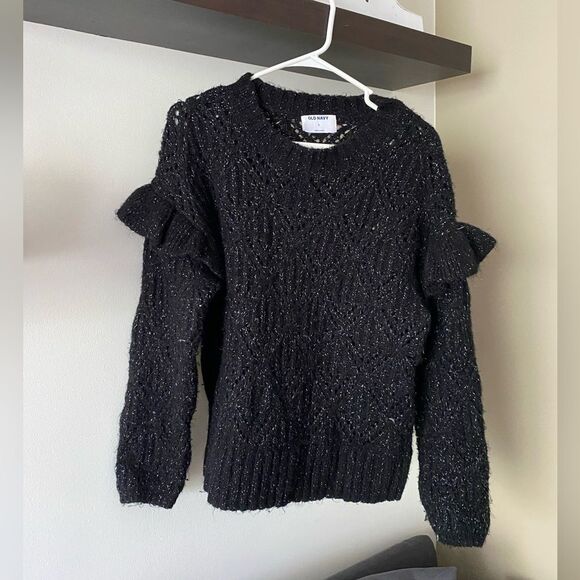 Old Navy Chic Black Sweater with Ruffle Details Sleeve Size Small - Picture 1 of 6